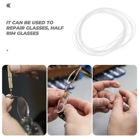 Eyewear Repair String For Glasses Nylon Thread Quick Adjustment installed on glasses frames for fixing and maintenance