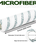 Premium 18 Pack 9 Inch Microfiber Paint Roller Covers With Half Inch Nap Non Shedding Texture showing detail of roller cover size.
