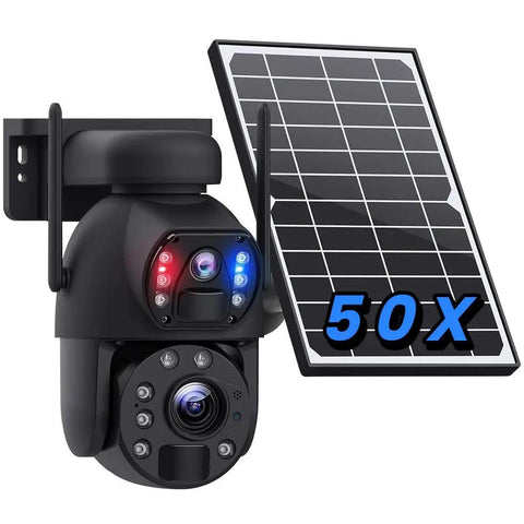 Rugged 4G LTE Solar Security Camera With 50X Optical Zoom, 6MP HD, Color Night Vision, No WiFi Needed, 12000mAh Battery, 6W Solar Panel