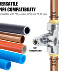Heavy Duty Solid Brass Tee Valve With Push Quick Connect Shut Off Design Plug And Play No Sweat Setup 1/4 Turn Handle compatible with PEX copper CPVC pipes.