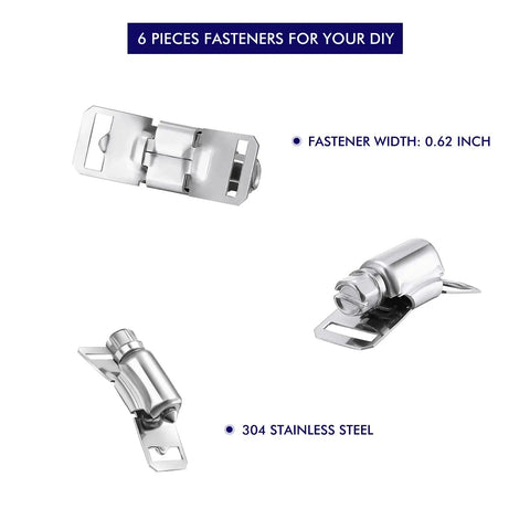 Six pieces of 304 stainless steel fasteners for Stainless Steel Hose Clamps Kit With Large Worm Gear Adjustable Pipe Clamps.