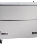 Built Tough Stainless Steel Milk Crate Cooler Box With Heavy Duty Urethane Walls Clear Digital Led Temperature Readout Solid Cold Storage Rig For Daily Delivery, shown from the front view.
