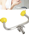 Emergency Eyewash Station With Faucet Mount for Lab and Factory Safety Gear, wall-mounted portable unit with aerated spray nozzle.
