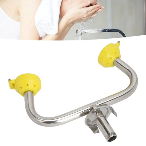 Emergency Eyewash Station With Faucet Mount for Lab and Factory Safety Gear, wall-mounted portable unit with aerated spray nozzle.