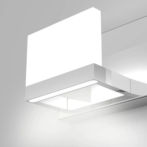 Sleek Four Light LED Vanity Light Chrome Bathroom Fixture With Up And Down Lighting Wall Mount Over Mirror Acrylic Frosted Shade Stainless Steel Finish 6000K Daylight White