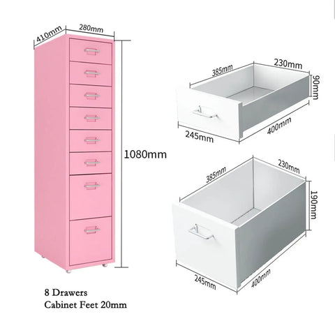 Eight Drawer Steel Filing Cabinet With Locking System And Keys Fully Assembled 1.4mm Thick Metal Construction with drawer sizes