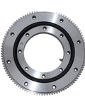 Rock Solid Heavy Duty Slewing Bearing With Outer Gear Ring, 100 X 214 X 30 Millimeters, mounted gear ring, showing teeth details.