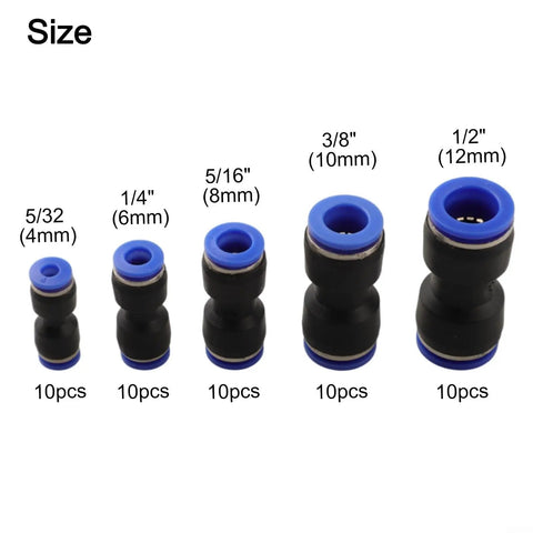 Awesome 50Pc Straight Push Connector Kit For 4-12mm Pneumatic Tubes Durable PU Fittings That Slip Right In For Fast Automation And Machine Tool Upgrades Without Any Screws Or Special Tools, size chart of 4mm to 12mm connectors