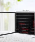 Open Golf Ball Display Case For 49 Balls Wall Mount Shadow Box With Locks Transparent Acrylic Front showcasing internal dimensions.