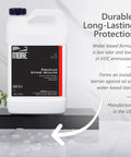 High End Water Based Stone Sealant For Granite Marble Concrete And Grout Keeps Indoors Or Outdoors Lookin Clean While Shutting Out Oil Stains With A Slick Invisible Coating That Guards Surfaces From Daily Messes In One Full Gallon For No Hassle on a countertop with beads of water.