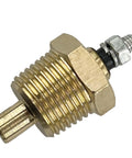 Engine coolant temperature sensor with brass body, hex mounting nut, and male threaded shaft.