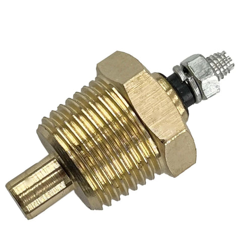 Engine coolant temperature sensor with brass body, hex mounting nut, and male threaded shaft.