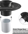 36 Inch Square Shower Drain With Reversible 2-In-1 Tile Insert Cover drain flange base shown with pipe connection