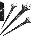 Three Piece Adjustable Spud Wrench Set, 10 Inch, 12 Inch And 16 Inch, Chrome Vanadium Steel With Black Oxide Finish, Laser Etched Scales