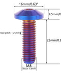 Side view of 4 Piece Titanium Bolts M8x15mm M8x20mm M8x25mm M8x30mm Set With Torx T30 Head Grade 5 Fully Threaded Burnt Blue Finish