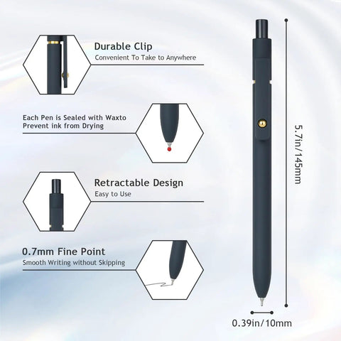 Detailed view of Six Pack Gel Pens 0.7mm Quick Dry Retractable Rollerball Ink Fine Point Smooth Writing Set for Office and School