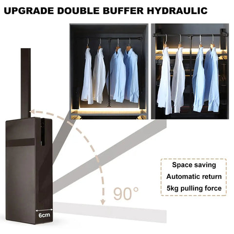 Retractable Pull Down Closet Rod For Hanging Clothes With Smooth Two Way Hydraulic Damping Adjustable Wardrobe Hanger