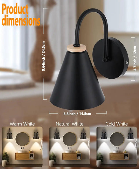 Battery Powered Black Industrial Wall Sconces Set Of 2 With Remote Control USB Rechargeable And Dimmable Easy No Wire Install dimensions
