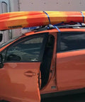 Heavy Duty 6 Pack Ratchet Straps Tie Down Haulers 1 Inch X 12 Foot With S Hooks For Cargo On Trucks Kayaks And Boats securing a kayak on a car roof.