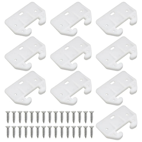 White Plastic Drawer Slides Featuring Five Hole Track Guides Plus Screws For Quick Center Mount Setup Smoothes Sticky Tracks Takes The Wobble Out And Gets Your Cabinets Running Like New in a 10 pack with screws.