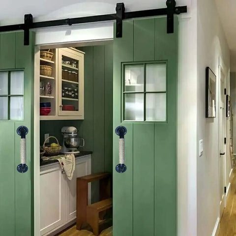 Industrial Style Wrought Iron Barn Door Handle Set With Hemp Rope Accents Dope Look Durable Black Cabinet Pulls And Door Levers