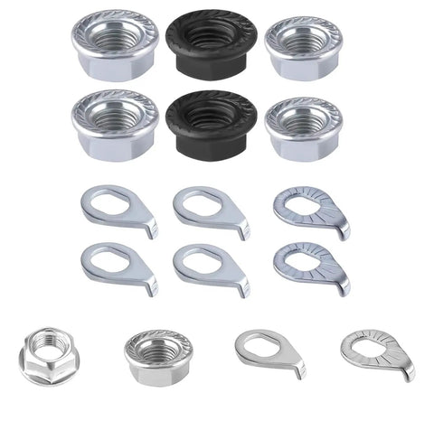 Bike Wheel Nut And Safety Washer Kit With Heavy Duty High Tensile Steel M8 M9.5 M10 Flanged Nuts And Washers, 24 Pieces