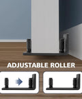 Heavy Duty Sliding Barn Door Floor Guide With Adjustable Rollers For That Slick Smooth Glide Rock Sturdy Steel Build easy wall mount adjustable roller.