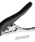 Beefy Built To Last Handheld Hole Punch 8mm Five Sixteenth Inch for Cards in zinc alloy with spring, side view.