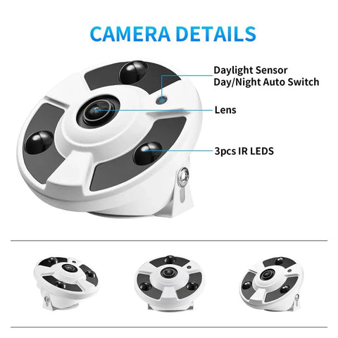 Dead Set Solid 8MP Wired Security Camera With Quick Face Detection Plus Super Crisp 4K Night Vision And A Massive Total 180 Degree Panoramic Lens View System Forever showing camera detail like lens and IR LEDs.
