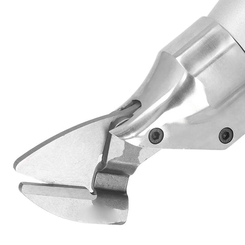 Close-up of Heavy Duty Cordless Electric Shears cutting edge, designed for snipping metal sheet fast and accurately.