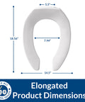 Six Pack Commercial Open Front Plastic Toilet Seat Elongated White dimensions diagram