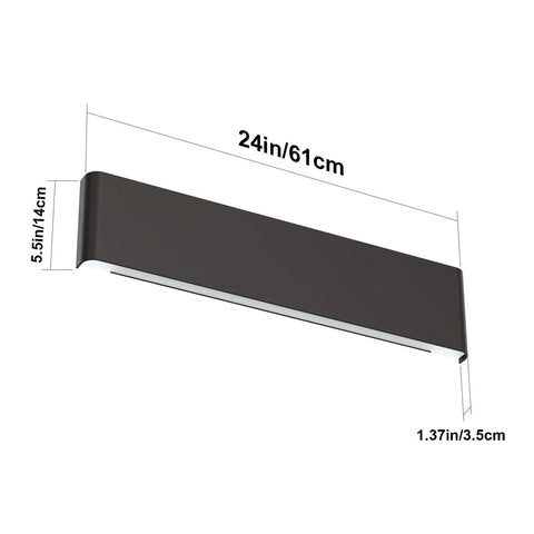 Diagram of Dope Matte Black 24 Inch Up And Down LED Vanity Light for Bathroom Wall Sconce with dimensions shown.