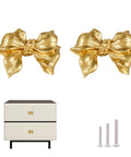 Gold Bow Cabinet Knobs Set Two Pack Brass Finish Bow Shaped Pulls For Drawers Cabinets with screws and dresser installation
