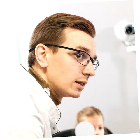 Man wearing glasses possibly needing DIY Replacement Glasses Arms Temples Kit For Easy Installation And Quick Frame Repairs Durable Universal Eyeglasses Legs