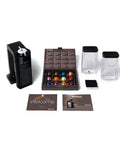 Vertuo Coffee And Espresso Maker By DeLonghi Titan With Aeroccino Milk System All In One Capsule Brewer setup with capsules and manuals