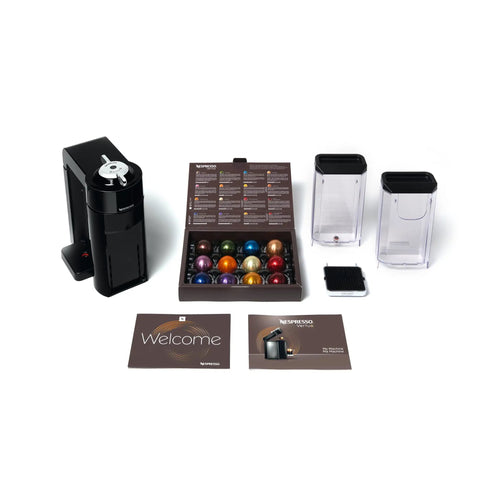 Vertuo Coffee And Espresso Maker By DeLonghi Titan With Aeroccino Milk System All In One Capsule Brewer setup with capsules and manuals