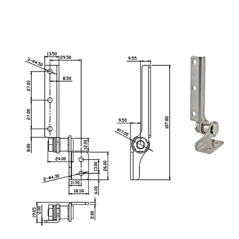 Damping torque hinge, 304 stainless steel with stop and flip lock, XG11-047L 0.3 N·m
