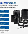 Pin And Bushing Kit Adapter For Heavy Duty Leaf Spring Removal On Class 8 Freightliner Cascadia Trucks, Press Tool That Fits Tiger Tool 15000, Makes Pin Extraction A Breeze On The Vehicle Chassis Without Lowering Hangers, compatible parts layout.