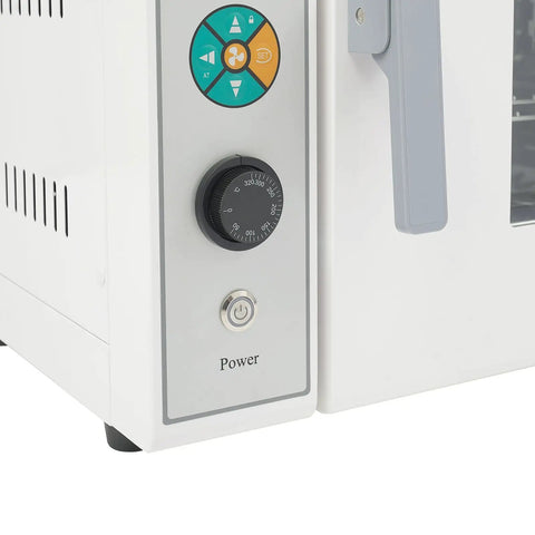 Top Shelf 800w Electric Drying Oven With Digital Temp Control From Fifty To Five Seventy Two Fahrenheit control panel with power button.