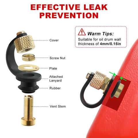 Diagram of Six Pack Universal Gas Can Vent Caps Replacement Vent Plugs For Faster Flow Leak Proof Sealing Ethanol Resistant Rubber With Brass Coated Housing Rustproof Durable Gas Can Accessories