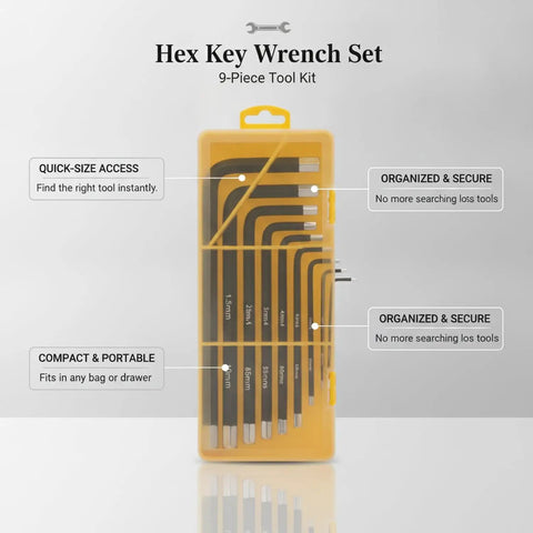 Top Grade 9-Piece Hex Key Wrench Set In Durable PVC Case Perfect For Furniture Assembly And Equipment Repair You Need This Slick Tool Kit To Keep Your Gear Organized And Ready When You Need It.