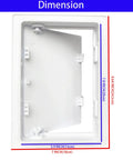 Dimensions of Heavy Duty 6 By 8 Inch Drywall Access Panel With Secure Hinged Cover For Walls And Ceilings in white plastic.