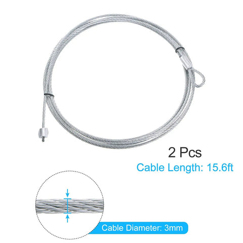2 Pack 15.6 Ft Garage Door Cables 3 mm Diameter Torsion Spring Wire Galvanized Steel For 14 Ft Garage Doors
