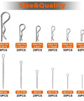 Diagram showing 380 pcs heavy duty pin kit for trucks, trailers, tractors, mowers, hitches with sizes of zinc-plated steel pins.