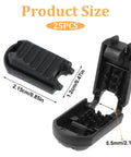 Open and closed view of black plastic cord end clips with dimensions, from 25 Pack Zipper Pull Tabs And Cord End Caps For Shoes And Bags 3.5mm Ends Cord Lock Clips End Tips Replacement For Handbags Backpacks Running Shoes No Fuss Quick Tie Shoelaces No Tie.