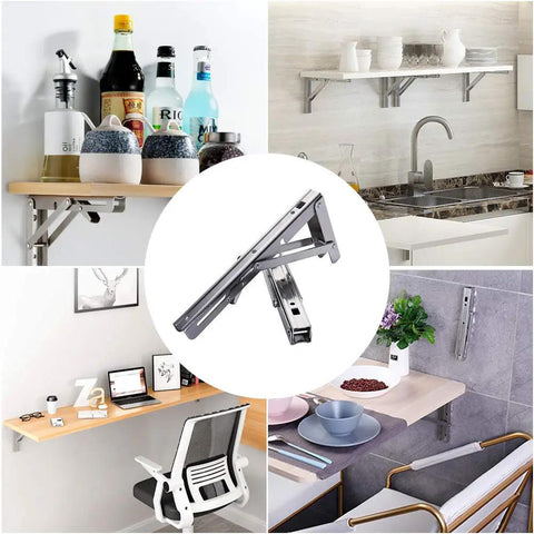 Heavy Duty 12 Inch Folding Shelf Brackets Stainless Steel Collapsible Shelf Brackets used in kitchen and office setups