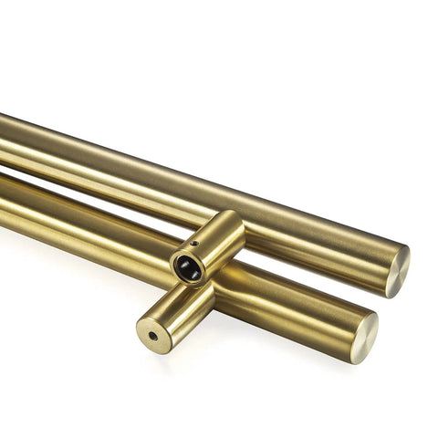 18 Inch Solid Standoffs Push Pull Door Handle Set In Satin Gold Finish For Barn Door Pulls Glass Pulls And Interior Doors Heavy Duty Commercial Grade 304 Stainless Steel, close-up