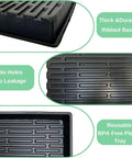 Heavy-Duty 1020 Seed Tray Set With Mesh And No-Hole Trays, 5 Pack showing durable ribbed base and BPA-free plastic details.