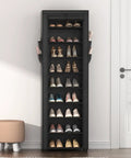 Tall 10 Tier Shoe Rack With Cover Narrow Free Standing Closet Organizer With Four Side Pockets Holds 18 To 22 Pairs Of Shoes