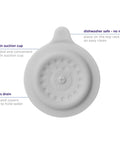 Premium Soft Silicone Bathtub Drain Stopper With Super Strong Suction Cup locks water in fast for baby bath times easy peel grip gray tub plug.